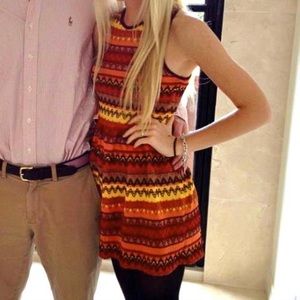 Orange / Red Aztec Print Mini Dress